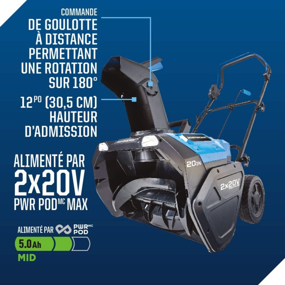 Souffleuse sans fil à 1 phase Mastercraft 2 x 20 V avec batterie – Image 3